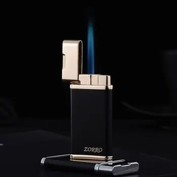 Просто класически метална газова запалка ЗОРО, градинска Ветрозащитная запалка със син пламък прякото въздействие, надуваем детонатора за пури, мъжки подарък 2023