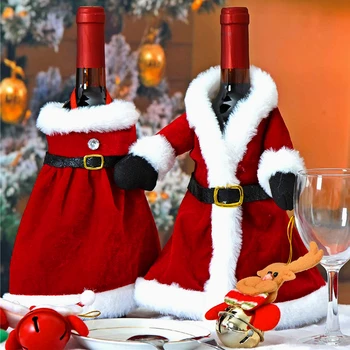 Креативен коледен комплект бутилки за вино, златна бархатное рокля, Капачка за бутилка Вино, чанта за бутилка Вино, Коледно новогодишната декор на масата за хранене
