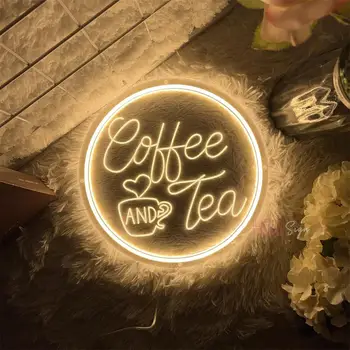 Неон led знак за Чай или кафе, Ресторант, кафене, неонова реклама, кафе-сладкарница, декор на чайна стая, стенни неонова светлинна табела за буфетной, бар