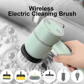 Електрическа четка за почистване на 6 в 1, Автоматична четка за миене на съдове, акумулаторна чрез USB 1200mAh, мултифункционална четка с 6 дюзи за почистване
