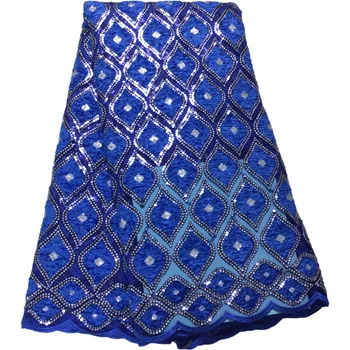 Синьо африкански сетчатое дантели, с пайети, африканска лейси плат с високо качество, на 5 ярда, нигерийская окото тюлевая лейси плат за сватба PL60297
