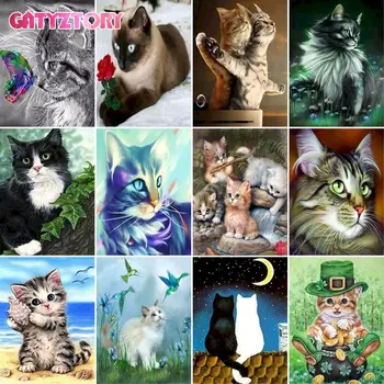 GATYZTORY 5D САМ диамантена бродерия, сладък котки, пълна с квадратна/кръгла бормашина, диамантена живопис, бродерия бод, животни, ръчно изработени, домашен декор