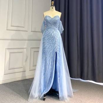 Serene Hill Blue Вечерни рокли на Русалка с висока цепка, Рокли 2023, бродирани с мъниста, Елегантен Лукс За дамски Партита BLA71595