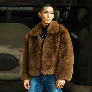 Нови зимни палта от естествен лисьего кожа, мъжко яке от цялата кожа, топла кожа сини лисици, къс мъжки палто, луксозни FM-008