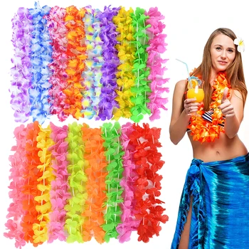 5-10 бр. Хавайски венец, украса за хавайски парти, венец, изкуствено колие, Хавайски цветя, пролетно парти, плажен гривна-Лея