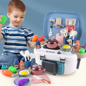 [Забавно] 22 бр./компл. Кухненски комплекти Имитация готвене игри къща играчки звук Led Светлина за мъгла спрей ieducational baby-добрият подарък