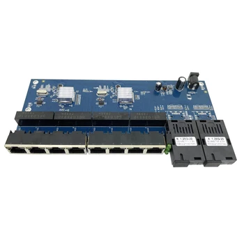 Такса Gigabit оптичен конвертор PCBA 8* RJ-45 2* SC Оптичен Комутатор Ethernet 10/100/1000 М Однорежимный Оптичен Медиаконвертер