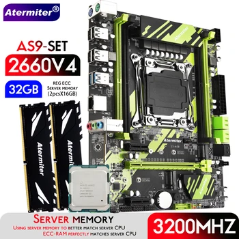 Комплект дънната платка Atermiter X99 AS9 с процесор Xeon E5 2660 V4 CPU LGA2011-3 DDR4 32 GB (2X16 GB) памет, 3200 Mhz ECC REG