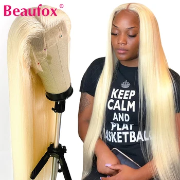 Beaufox 613 Синтетични Косми на дантели Перуки Бразилски прави Косата на Перука от изкуствена Коса В Дантели Човешки косъм Перуки 150% Плътност Реми 613 Blond...