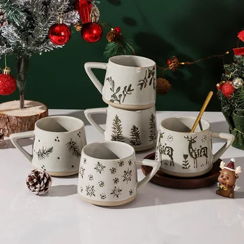 Коледна ретро-трансформация на керамични пещи, чашата за кафе с подвешенным ухо, европейски Стил, Ins, керамични глинена чаша в скандинавски стил, празничен подарък