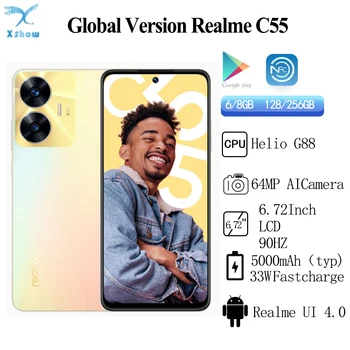 Глобалната Версия на смартфона Realme C55 MediaTek Хелио G88 64MP AI Помещение FHD + 5000 mah 33 W SUPERVOOC Зареждане 6,72 