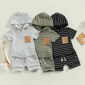 Citgeett/Летни дрехи за най-малките момчета в ивица, hoody с качулка и с къси ръкави и случайни комплект еластични шорти на експозиции