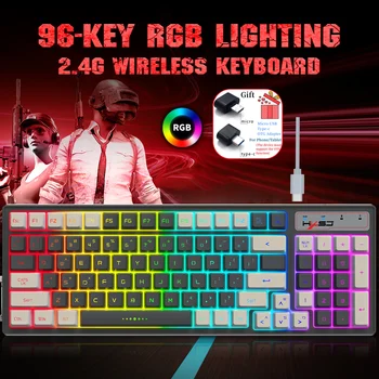 96 Клавиши Безжична клавиатура с RGB подсветка Акумулаторна детска клавиатура 2.4 G USB за преносими КОМПЮТРИ с Windows
