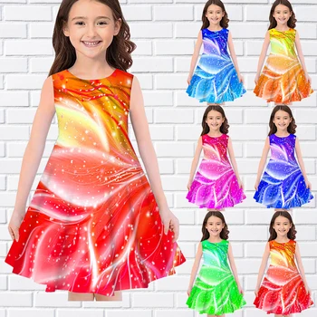 2022 Ново детско без ръкави рокля за момиченца, дрехи за момичета с 3D Цветен Принтом, Ежедневното Сладко Вечерна Рокля с дължина над Коляното 70-180 см