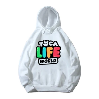 Toca Life World/Бебешко Розово-бяла Hoody с качулка с принтом 