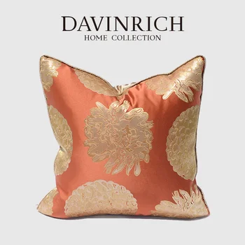 Европейската класическа жаккардовая калъфка DAVINRICH с флорални принтом, мандарина, оранжево, червено, Луксозен акцент, Декоративни капаци на възглавници за диван