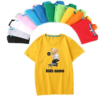 Индивидуални заглавие, однотонная детски памучен тениска с къс ръкав за деца
