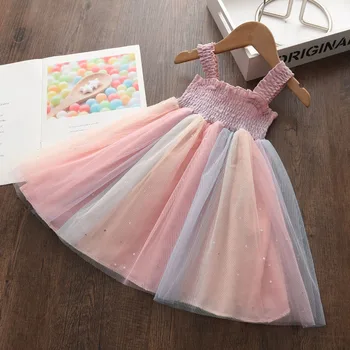 Летни Рокли на принцеси за момичета, ново сладко цветастое празнична рокля с лък, розова рокля за малки момичета, сватбени костюми, облекла в гънка, от 3 до 7 години