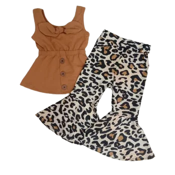 Дрехи за малките момичета без ръкави, детски годишният кафяв топ копчета, костюм с леопардовым принтом под формата на леопард