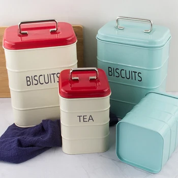 Кутия за съхранение на чай бисквити син цвят за дома, организирана от кутия за съхранение на чай, бурканче за съхранение на кафе, кутия за съхранение на шоколадови бонбони, закуски