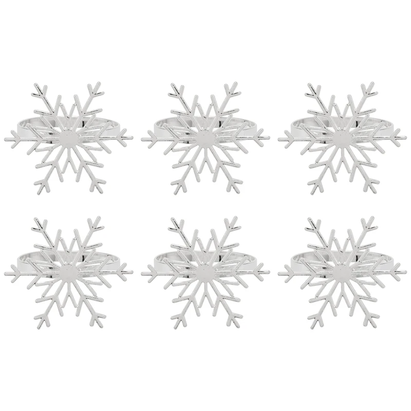 6 бр. пръстени за салфетки във формата на снежинки, Коледни пръстени за притежателя на салфетки във формата на снежинки за украса на Коледната празнична маса - 0