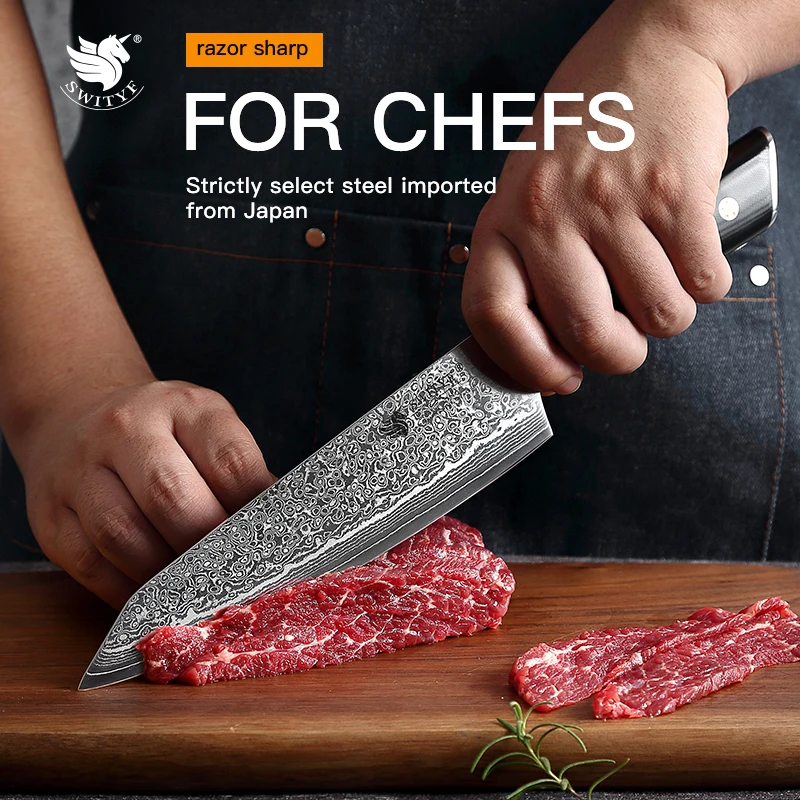 SWITYF 8-инчов нож на главния готвач от здрава 67-слойной дамасской стомана, секира за нарязване на месо, зеленчуци, универсални ножове, Остри инструменти за приготвяне на храна - 0