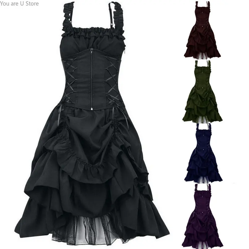 Дантелено рокля в стил Лолита, готическата пола-на бал, женски винтажное рокля в готически стил steampunk, ретро-пола принцеса без ръкави, костюм за Хелоуин - 0
