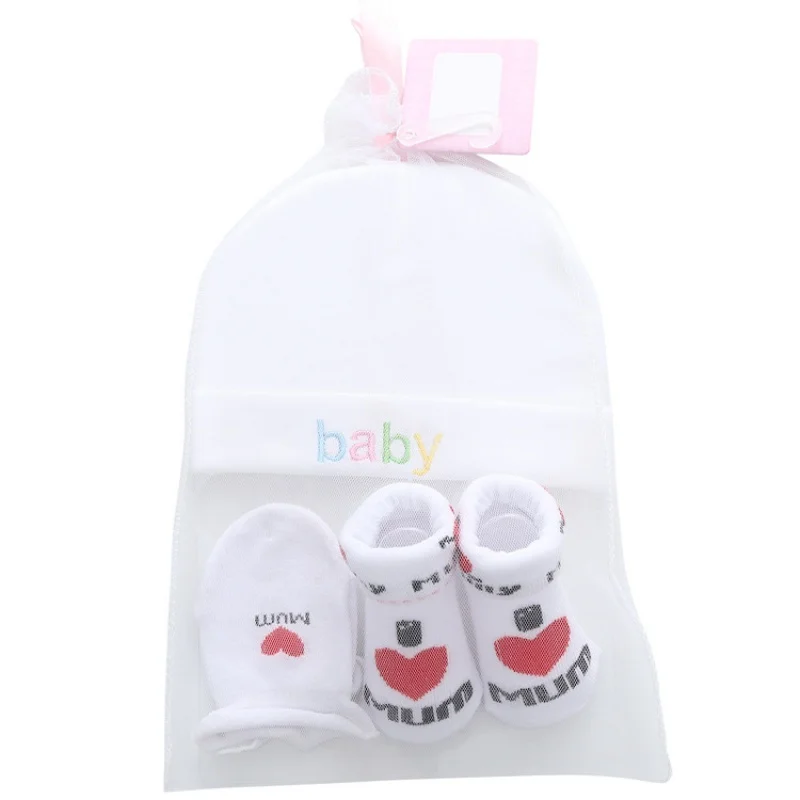 1 Пакет детски памучни чорапи + шапка + ръкавици със защита от надраскване, комплект за новородено 0-12 месеца, подарък за душата, за момчета и момичета - 1