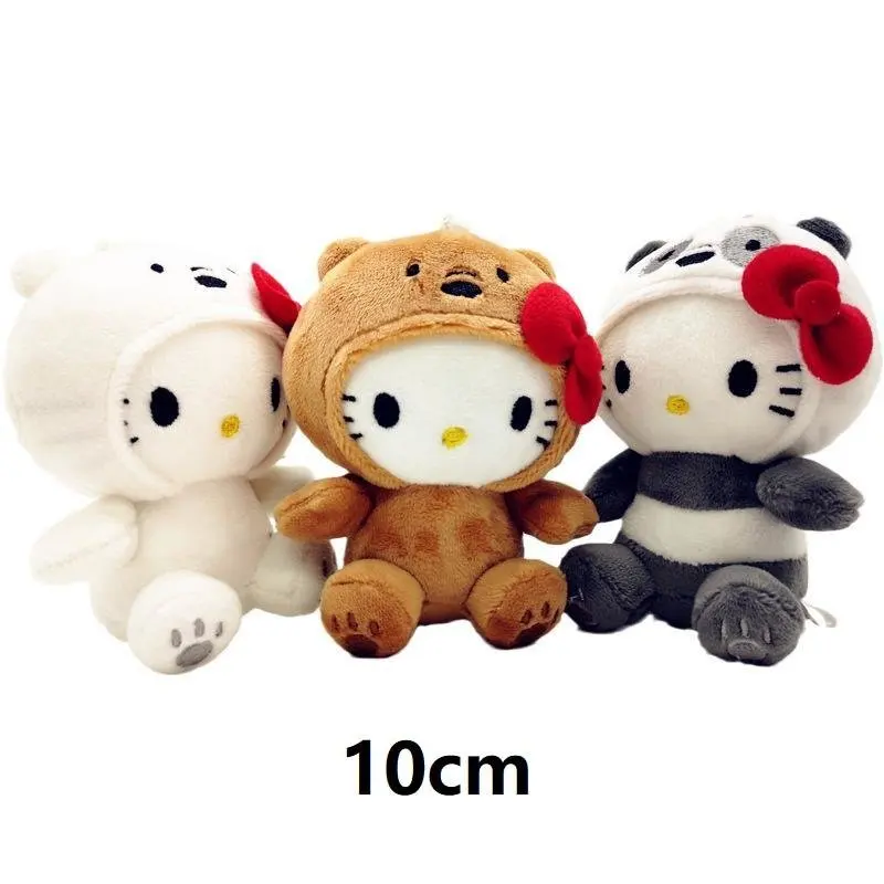10 см Плюшен играчка на Hello Kitty с шарките на Kawai, аниме, карикатура, лък, Кт, тъй като Бяла Мечка Панда, скъпа удобна мека кукла, окачване, играчка, подарък за деца - 1