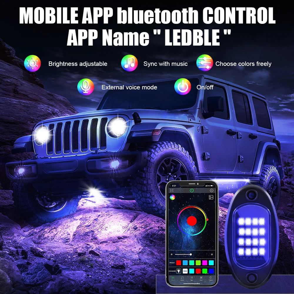 6/8 В 1 RGB LED Rock Светлини Комплект Музикална Синхронизация Bluetooth APP Control Авто Лампа на Шасито Undergolw за Jeep Офроуд Камион с Лодка - 1