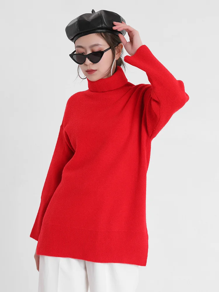 [EWQ] Нередовен тенденция, свободна дамски дрехи, поло, свободен пуловер Queen с дълъг ръкав, новост Пролетта 2023, червени възли пуловери - 1