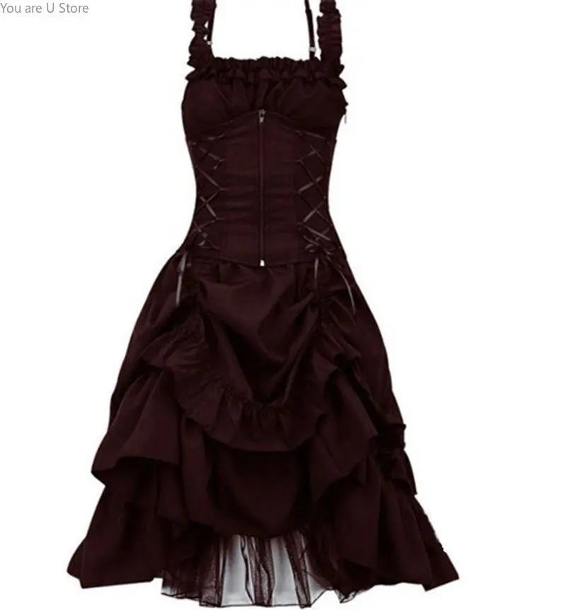 Дантелено рокля в стил Лолита, готическата пола-на бал, женски винтажное рокля в готически стил steampunk, ретро-пола принцеса без ръкави, костюм за Хелоуин - 1