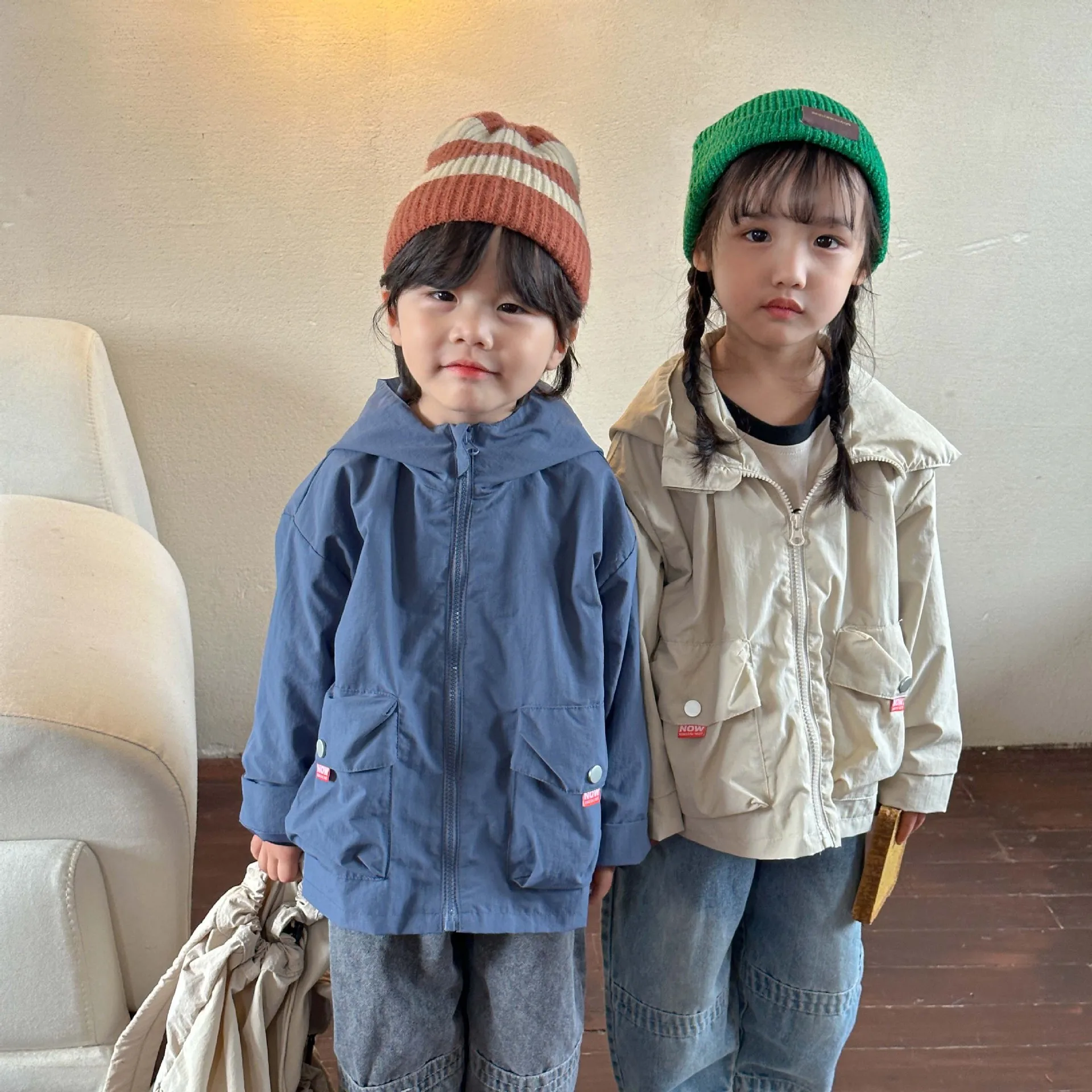 Детски дрехи, ежедневни спринтерская однотонная ежедневни работна яке за момичета, палто с качулка за момчета, есен 2023, новост - 1