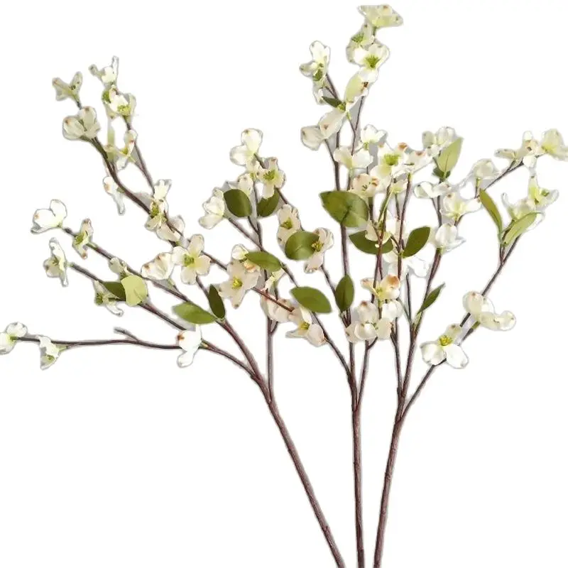 Един изкуствени цветя, дрян на дълго стъбло с дължина 22 инча, симулиращ Cornus Officinalis за сватба, домашни декоративни изкуствени цветя - 1