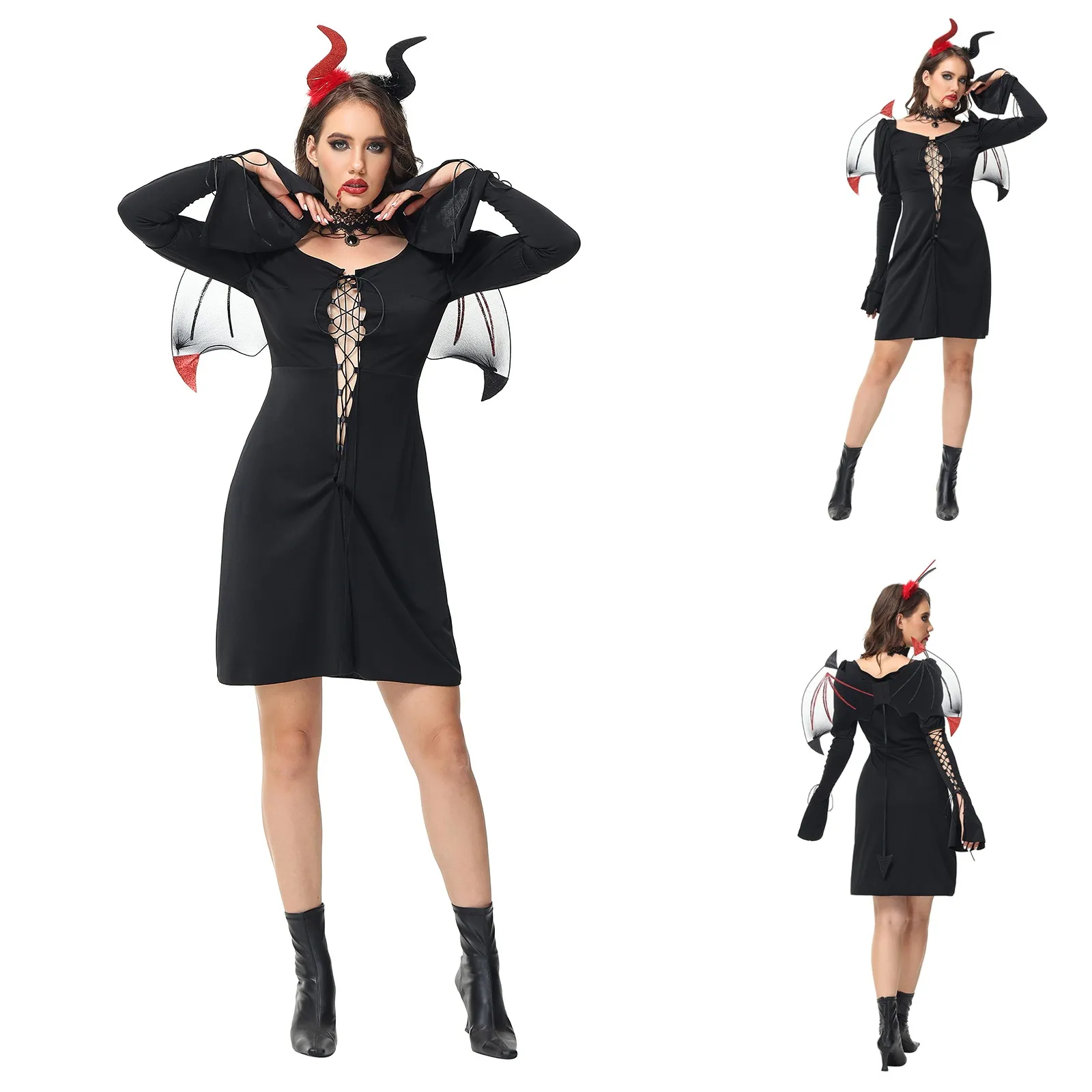 Женски костюм за Хелоуин, униформи, костюми за cosplay, секси костюм Малко Дявола, Модерен костюм за парти, Сценичното представяне, Рокля - 1