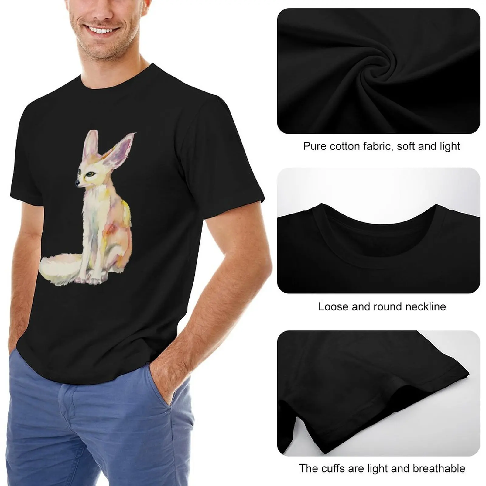 Тениска Fennec лисица, эстетичная дрехи, блузи, тениски с котки, тениски за спортните фенове, тениски за мъже - 1