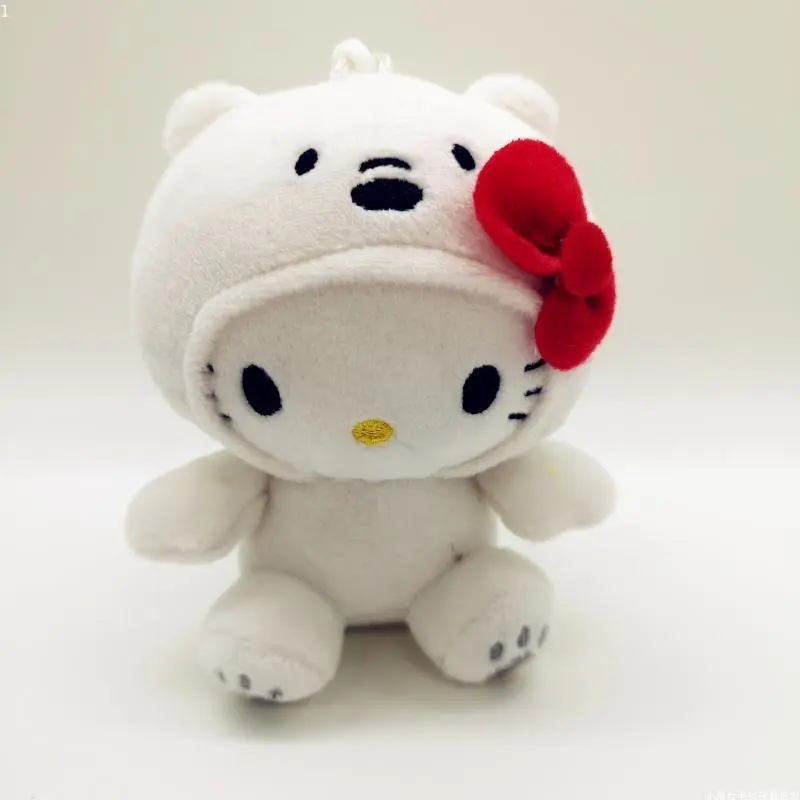 10 см Плюшен играчка на Hello Kitty с шарките на Kawai, аниме, карикатура, лък, Кт, тъй като Бяла Мечка Панда, скъпа удобна мека кукла, окачване, играчка, подарък за деца - 2