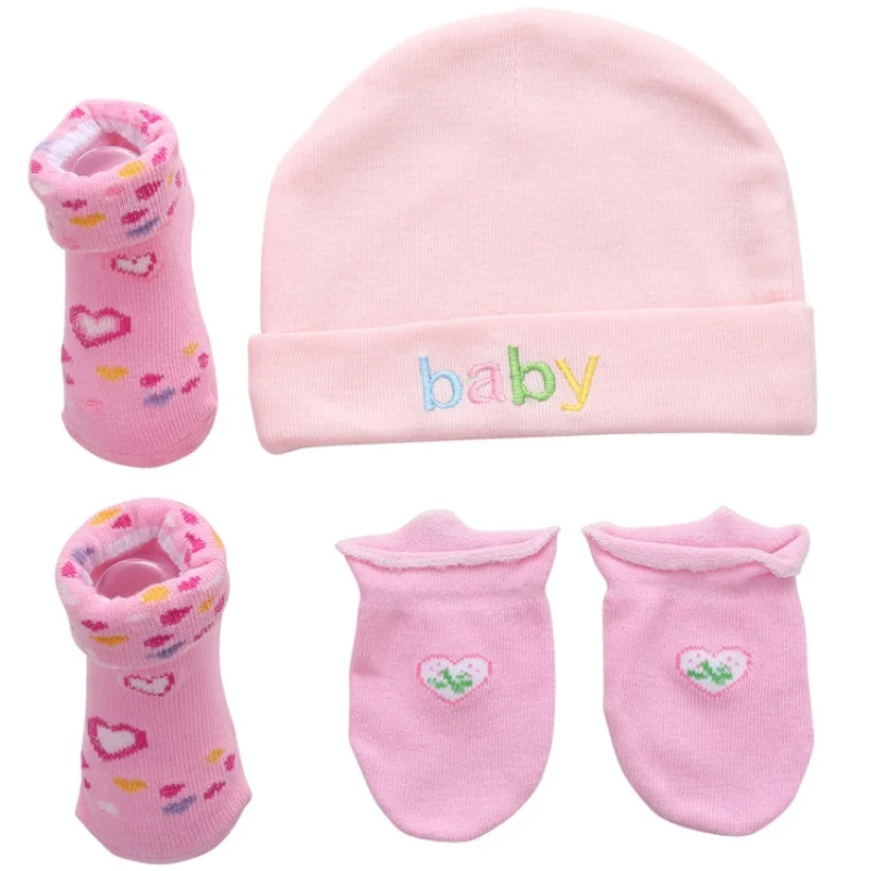 1 Пакет детски памучни чорапи + шапка + ръкавици със защита от надраскване, комплект за новородено 0-12 месеца, подарък за душата, за момчета и момичета - 3