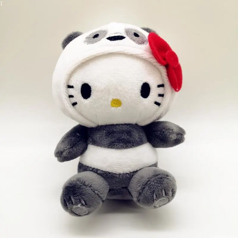 10 см Плюшен играчка на Hello Kitty с шарките на Kawai, аниме, карикатура, лък, Кт, тъй като Бяла Мечка Панда, скъпа удобна мека кукла, окачване, играчка, подарък за деца - 3