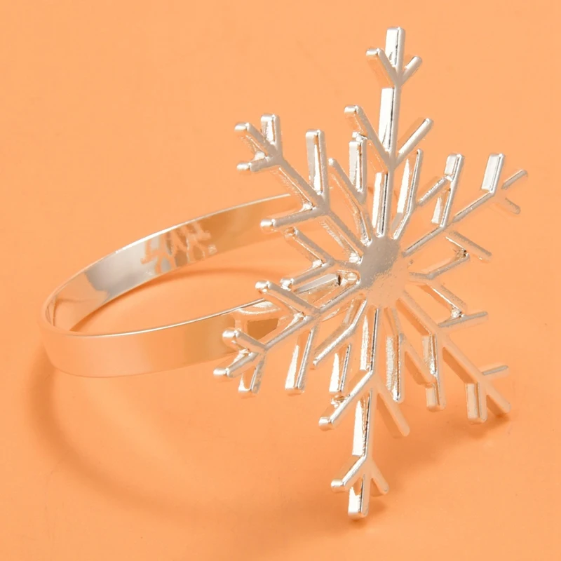 6 бр. пръстени за салфетки във формата на снежинки, Коледни пръстени за притежателя на салфетки във формата на снежинки за украса на Коледната празнична маса - 3