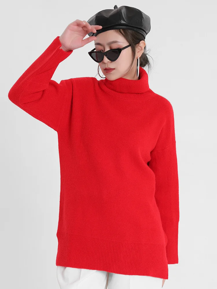 [EWQ] Нередовен тенденция, свободна дамски дрехи, поло, свободен пуловер Queen с дълъг ръкав, новост Пролетта 2023, червени възли пуловери - 3