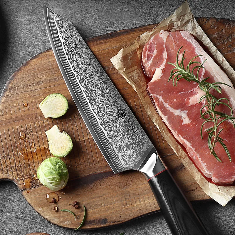 SWITYF 8-инчов нож на главния готвач от здрава 67-слойной дамасской стомана, секира за нарязване на месо, зеленчуци, универсални ножове, Остри инструменти за приготвяне на храна - 3