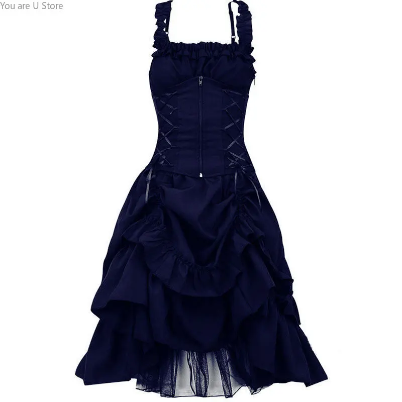 Дантелено рокля в стил Лолита, готическата пола-на бал, женски винтажное рокля в готически стил steampunk, ретро-пола принцеса без ръкави, костюм за Хелоуин - 3