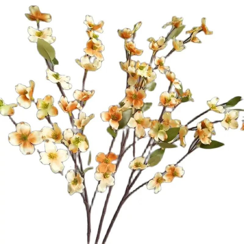 Един изкуствени цветя, дрян на дълго стъбло с дължина 22 инча, симулиращ Cornus Officinalis за сватба, домашни декоративни изкуствени цветя - 3