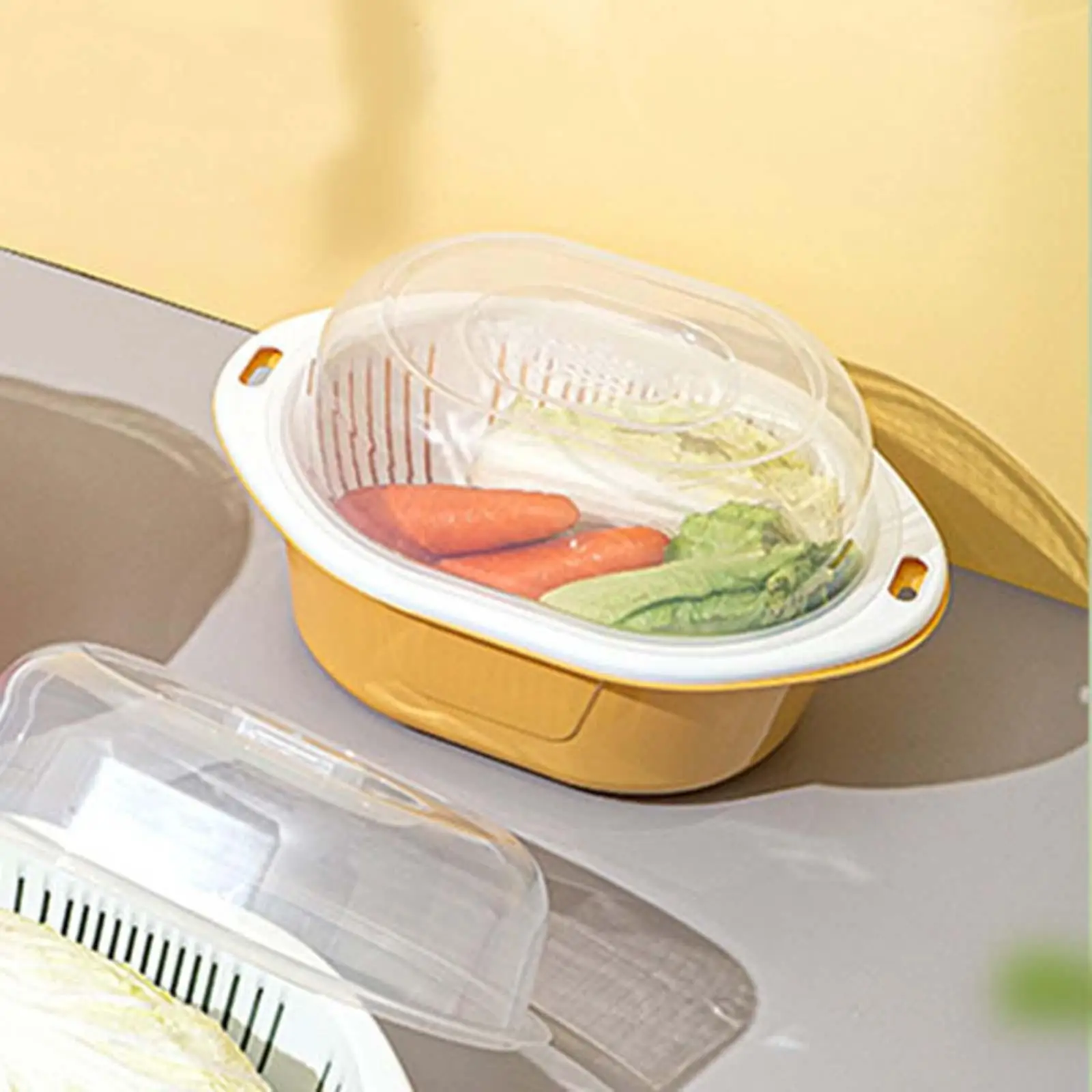 Многофункционален водосточни купа с капак, Сменяем кухненски гевгир, цедка, комплекти купички за измиване на зеленчуци - 3