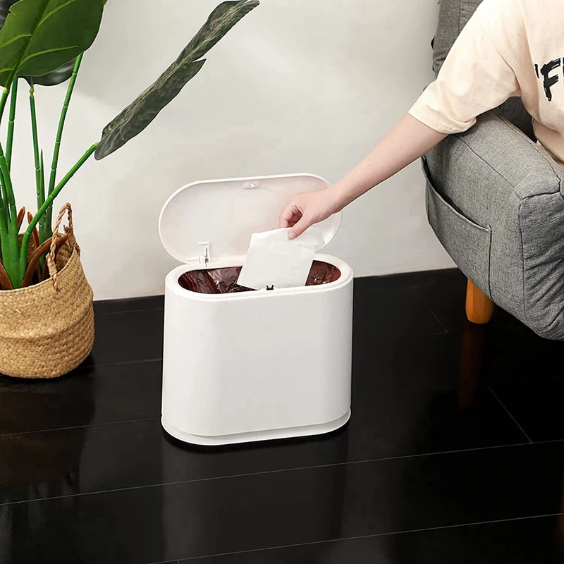 Правоъгълно пластмасово кошчето за боклук с притискателния капак За баня, дамска стая, спалня, кухня, работилница, офис - 3