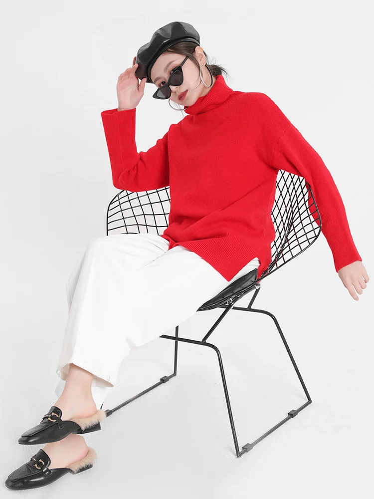 [EWQ] Нередовен тенденция, свободна дамски дрехи, поло, свободен пуловер Queen с дълъг ръкав, новост Пролетта 2023, червени възли пуловери - 4