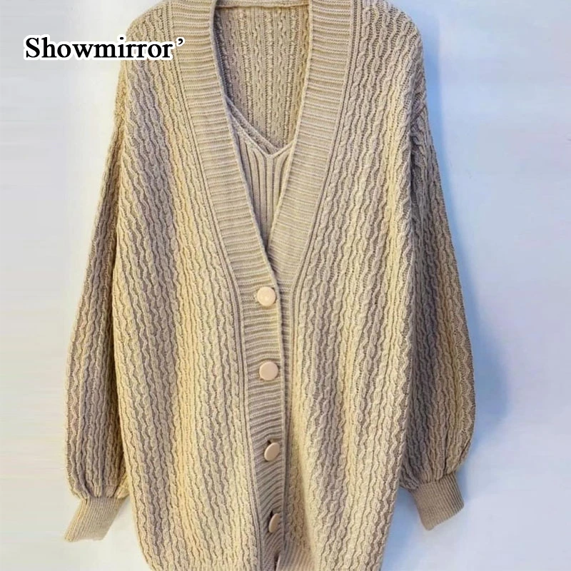 Showmirror, есен-зима, свободни възли пуловери с V-образно деколте и дълъг ръкав, дамски модни ежедневни пуловери, блузи оверсайз - 4