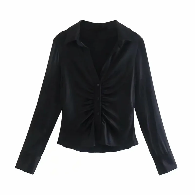 Блузи Za, дамски леопардовая риза с копчета, женски плиссированный съкратен топ с дълъг ръкав, Дамски есенни елегантни блузи с винтажным принтом - 4