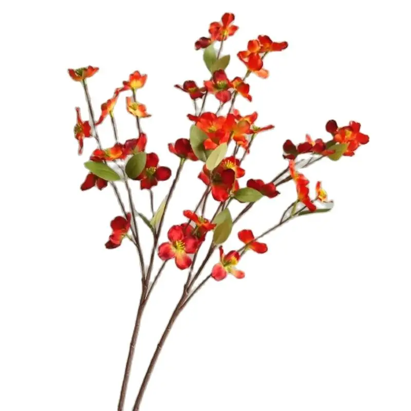Един изкуствени цветя, дрян на дълго стъбло с дължина 22 инча, симулиращ Cornus Officinalis за сватба, домашни декоративни изкуствени цветя - 4